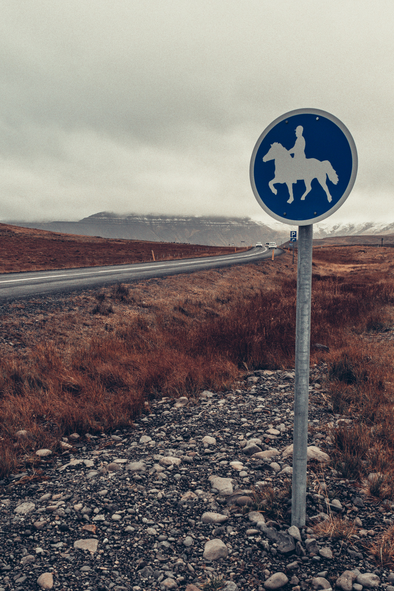 cartello stradale di uomo a cavallo strada islanda