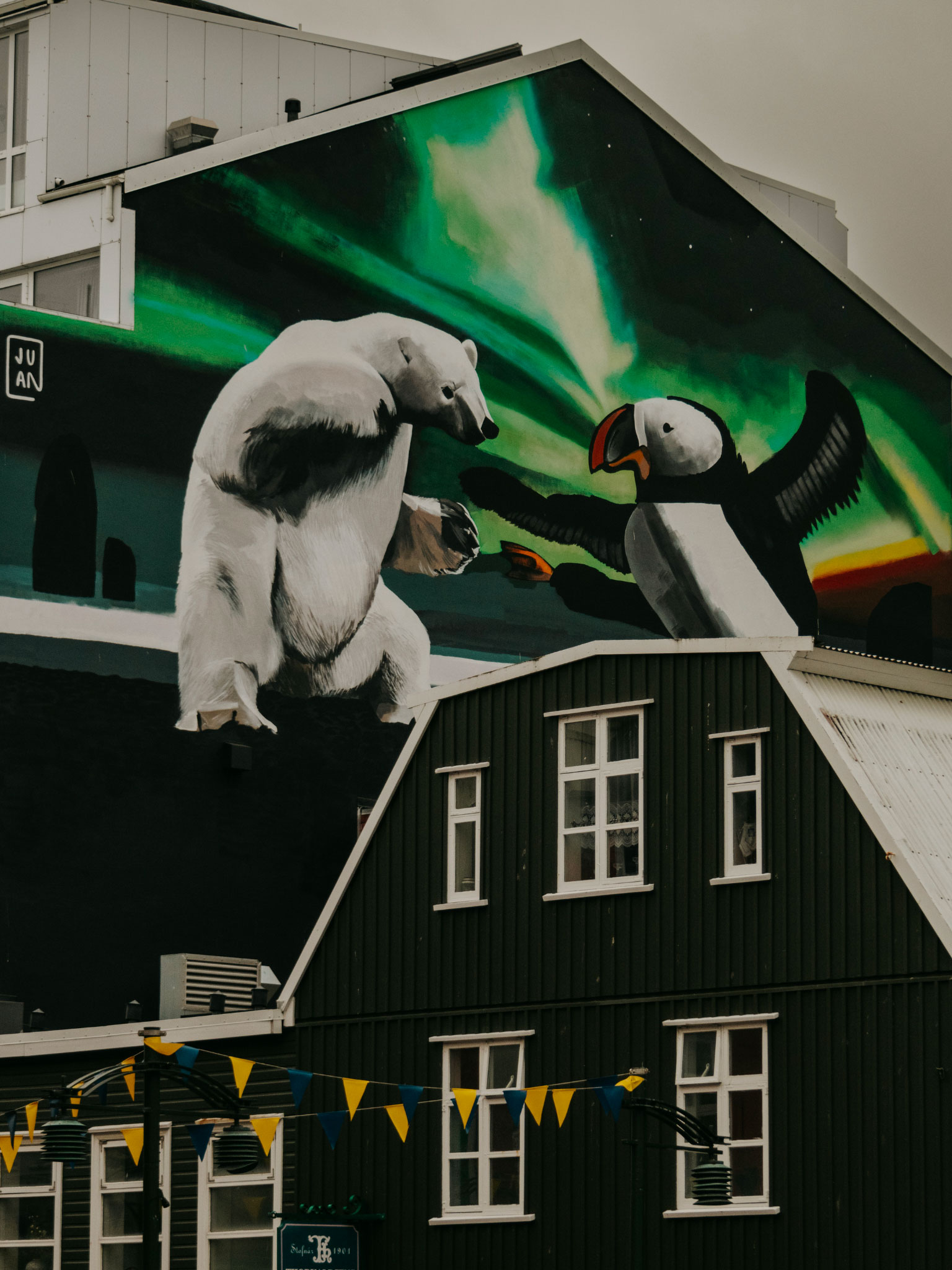 murales di orso polare e puffin a Reykjavik